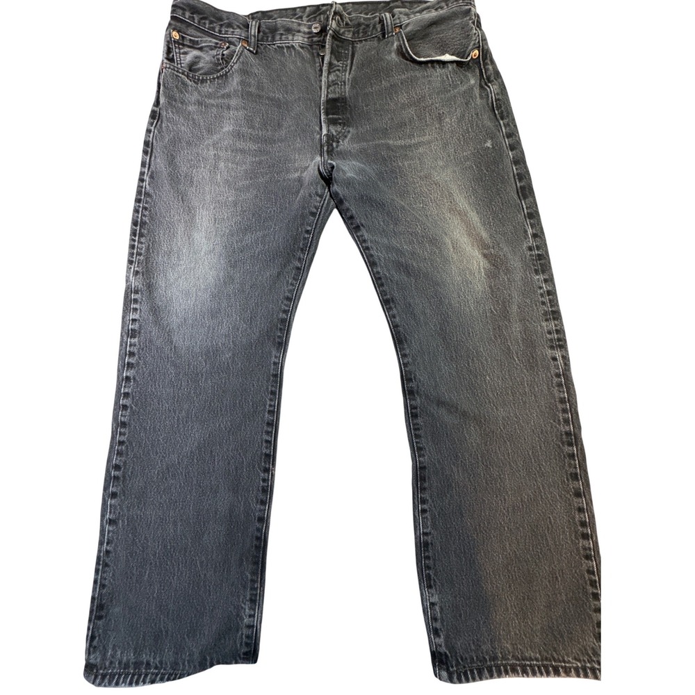 Levis 501 Original Fit Jeans Washed Black Button Fly Straight Leg Mens 40x30
